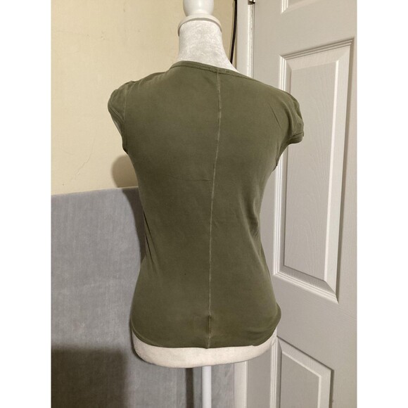 AG Adriano Goldschmied Shirt Womens Small Olive Deep V Neck Cap Sleeve Made USA - Picture 4 of 6